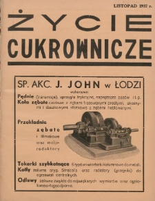 Życie Cukrownicze : miesięcznik : organ Zw. Zaw. Pracowników Przemysłu Cukrowniczego w Rzeczypospolitej Polskiej 1937 listopad R.15 Nr7/8/9/10