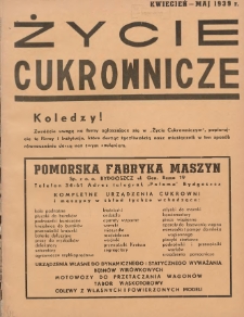 Życie Cukrownicze : miesięcznik : organ Zw. Zaw. Pracowników Przemysłu Cukrowniczego w Rzeczypospolitej Polskiej 1939 kwiecień/maj R.17 Nr4/5