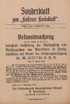Sonderblatt zum ,,Kostener Kreisblatt''1916.09.06