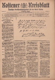 Kostener Kreisblatt: amtliches Ver&ouml;ffentlichungsblatt f&uuml;r den Kreis Kosten 1916.09.23 Jg.51 Nr115