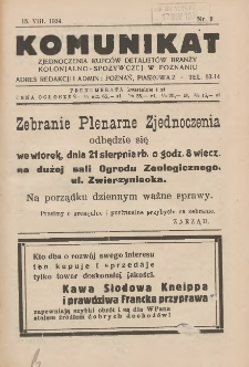 Komunikat Zjednoczenia Kupców Detalistów Branży Kolonjalno-Spożywczej w Poznaniu 1934.08.15 Nr8