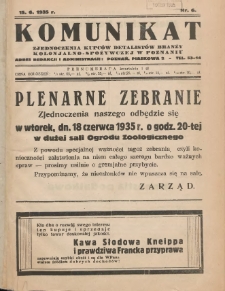 Komunikat Zjednoczenia Kupców Detalistów Branży Kolonjalno-Spożywczej w Poznaniu 1935.06.15 Nr6