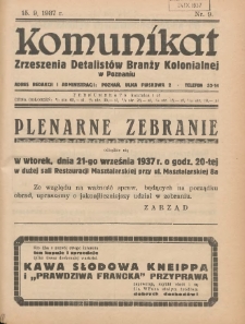 Komunikat Zjednoczenia Detalistów Branży Kolonialnej w Poznaniu 1937.09.15 Nr9