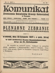Komunikat Zjednoczenia Detalistów Branży Kolonialnej w Poznaniu 1937.11.15 Nr11