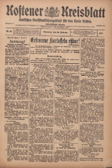 Kostener Kreisblatt: amtliches Ver&ouml;ffentlichungsblatt f&uuml;r den Kreis Kosten 1917.02.20 Jg.52 Nr22