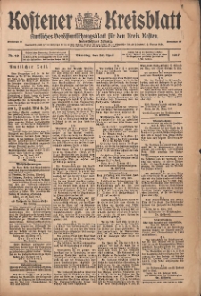 Kostener Kreisblatt: amtliches Veröffentlichungsblatt für den Kreis Kosten 1917.04.24 Jg.52 Nr49