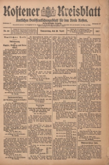 Kostener Kreisblatt: amtliches Ver&ouml;ffentlichungsblatt f&uuml;r den Kreis Kosten 1917.04.26 Jg.52 Nr50