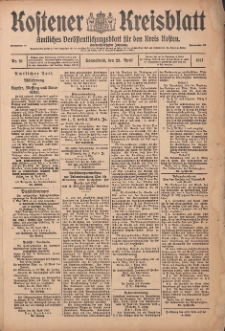 Kostener Kreisblatt: amtliches Ver&ouml;ffentlichungsblatt f&uuml;r den Kreis Kosten 1917.04.28 Jg.52 Nr51