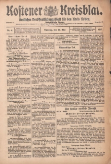 Kostener Kreisblatt: amtliches Ver&ouml;ffentlichungsblatt f&uuml;r den Kreis Kosten 1917.05.22 Jg.52 Nr61