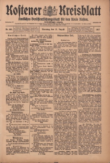 Kostener Kreisblatt: amtliches Ver&ouml;ffentlichungsblatt f&uuml;r den Kreis Kosten 1917.08.21 Jg.52 Nr100