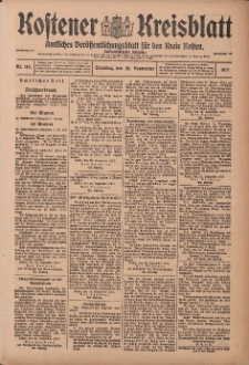 Kostener Kreisblatt: amtliches Ver&ouml;ffentlichungsblatt f&uuml;r den Kreis Kosten 1917.09.25 Jg.52 Nr115