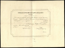 [Akt wyboru na członka Inc.:] "Towarzystwo Historyczno-Literackie w Paryżu załozone 29 kwietnia 1832 r. stosownie do artykułów IV, V, VI i VII Statutów swoich ..."