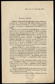 Szanowni Rodacy ! [Inc.: Komisya Tymczasowa Związku Narodowego Polskiego, uiszczając się z powierzonej sobie misyi, przesyła pod datą 15go lipca rodakom mieszkającym we Francyi, projekt ustawy z odezwą, wzywającą do przystąpienia do zamierzonej organizacyi ... ]