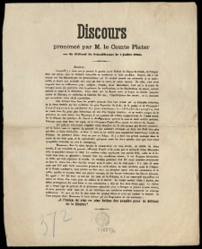 Discours prononcé par M. le Comte Plater au tir fédéral de Schaffhouse le 7. Juillet 1865