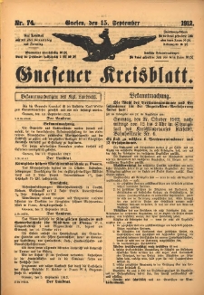 Gnesener Kreisblatt 1912.09.15 Nr74