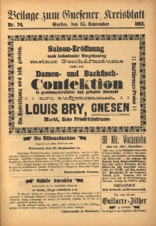 Beilage zum Gnesener Kreisblatt 1912.09.15 Nr74