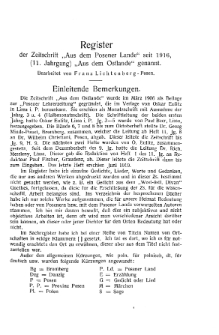 Register der Zeitschrift "Aus dem Posener Lande" seit 1916, (11. Jahrgang) " Aus dem Ostlande" genannt.