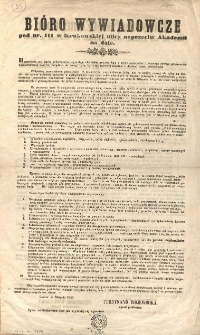 Bióro Wywiadowcze pod nr. 111 w Krakowskiej ulicy naprzeciw Akademii na dole