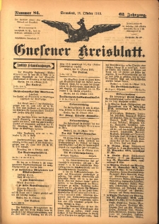 Gnesener Kreisblatt 1913.10.18 Jg.62 Nr84
