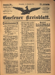 Gnesener Kreisblatt 1914.11.14 Jg.63 Nr98