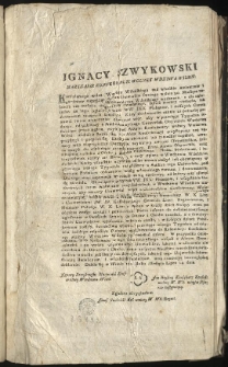 Ignacy Szwykowski marszałek Konfederacyi wolney w[oiewó]dztwa Wileń[skiego]