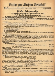 Beilage zum &bdquo;Gnesener Kreisblatt&rdquo; 1916.09.02 Nr71