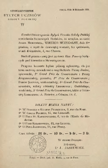 [Zawiadomienie Inc.:] "Komitet Stowarzyszenia Byłych Uczniów Szkoły Polskiej zawiadamia Szanownych Rodaków, że urządza, na cześć Adama Mickiewicza, Wieczór Muzykalny ..."
