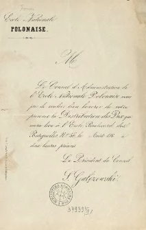 [Zaproszenie Inc.:] " M Le Conseil d'Administration de l'Ecole Nationale Polonaise vous prie de vouloir ..."