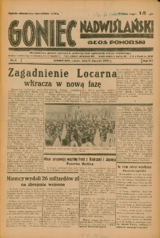 Goniec Nadwiślański: Głos Pomorski: Niezależne pismo poranne, poświęcone sprawom stanu średniego 1936.01.11 R.12 Nr8