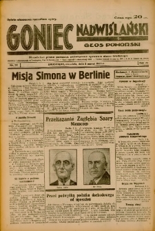 Goniec Nadwiślański: Głos Pomorski: Niezależne pismo poranne, poświęcone sprawom stanu średniego 1935.03.03 R.11 Nr52