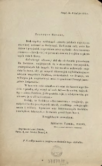 [Zawiadomienie Inc.:] "Szanowny Rodaku, Brak zupełny dokładnych adresów polskich daje coraz więcej uczuwać na Emigracyi ..."