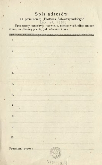 Spis adresów na prenumeratę "Posłańca Salwatoryańskiego."