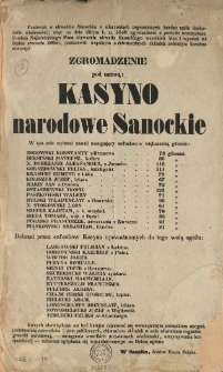 [...] Zgromadzenie pod nazwą: Kasyno Narodowe Sanockie w tym celu wybrani zostali następujący członkowie większością głosów [...]