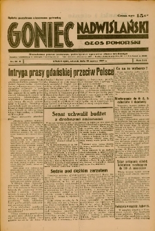 Goniec Nadwiślański: Głos Pomorski: Niezależne pismo poranne, poświęcone sprawom stanu średniego 1937.03.16 R.13 Nr61A