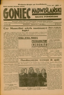 Goniec Nadwiślański: Głos Pomorski: Niezależne pismo poranne, poświęcone sprawom stanu średniego 1937.05.02 R.13 Nr101A