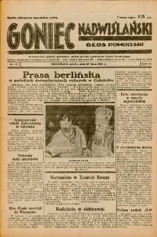 Goniec Nadwiślański: Głos Pomorski: Niezależne pismo poranne, poświęcone sprawom stanu średniego 1935.07.27 R.11 Nr171