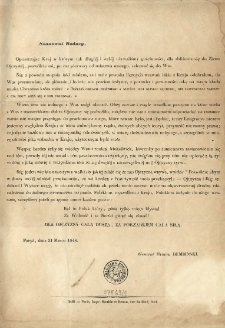 [Odezwa. Incipit] Szanowni Rodacy, opuszczając Kraj, w którym tak długiéj i stałéj używaliśmy gościnności ...