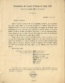 Protestation du Comité Polonais de Saint Gall adressée au Journal officiel de Varsovie