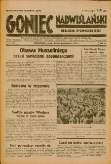 Goniec Nadwiślański: Głos Pomorski: Niezależne pismo poranne, poświęcone sprawom stanu średniego 1935.10.29 R.11 Nr250
