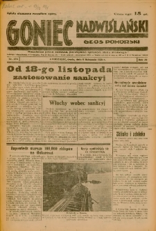 Goniec Nadwiślański: Głos Pomorski: Niezależne pismo poranne, poświęcone sprawom stanu średniego 1935.11.06 R.11 Nr256