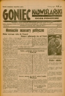 Goniec Nadwiślański: Głos Pomorski: Niezależne pismo poranne, poświęcone sprawom stanu średniego 1935.11.07 R.11 Nr257