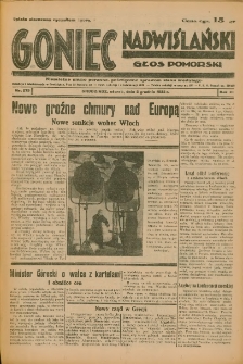 Goniec Nadwiślański: Głos Pomorski: Niezależne pismo poranne, poświęcone sprawom stanu średniego 1935.12.03 R.11 Nr279