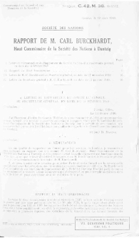 Rapport de M. Carl Burckhardt, Haut Commissaire de la Soci&eacute;t&eacute; des Nations &agrave; Dantzig