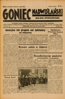 Goniec Nadwiślański: Głos Pomorski: Niezależne pismo poranne, poświęcone sprawom stanu średniego 1938.01.12 R.14 Nr8A