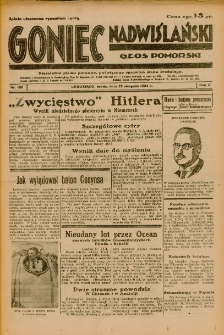 Goniec Nadwiślański: Głos Pomorski: Niezależne pismo poranne, poświęcone sprawom stanu średniego 1934.08.22 R.10 Nr190