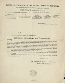 [Zawiadomienie Inc.:] "P.P. Wir beehren uns hiermit , höflichst die Gründung eines polnischen Informations - und Pressbureaus ..."