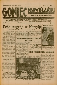 Goniec Nadwiślański: Głos Pomorski: Niezależne pismo poranne, poświęcone sprawom stanu średniego 1934.10.13 R.10 Nr235