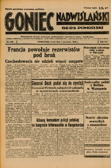 Goniec Nadwiślański: Głos Pomorski: Niezależne pismo poranne, poświęcone sprawom stanu średniego 1938.09.07 R.14 Nr205