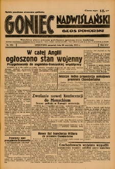 Goniec Nadwiślański: Głos Pomorski: Niezależne pismo poranne, poświęcone sprawom stanu średniego 1938.09.29 R.14 Nr224