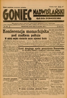 Goniec Nadwiślański: Głos Pomorski: Niezależne pismo poranne, poświęcone sprawom stanu średniego 1938.09.30 R.14 Nr225